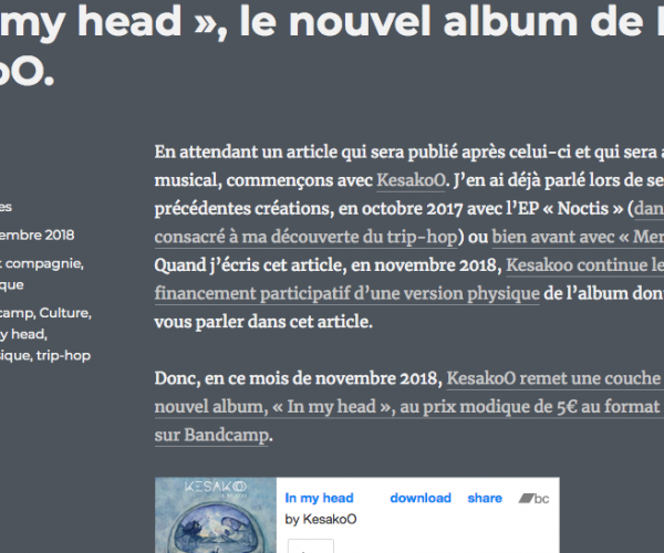 Chronique de l'album In My Head par Frédéric BEZIES